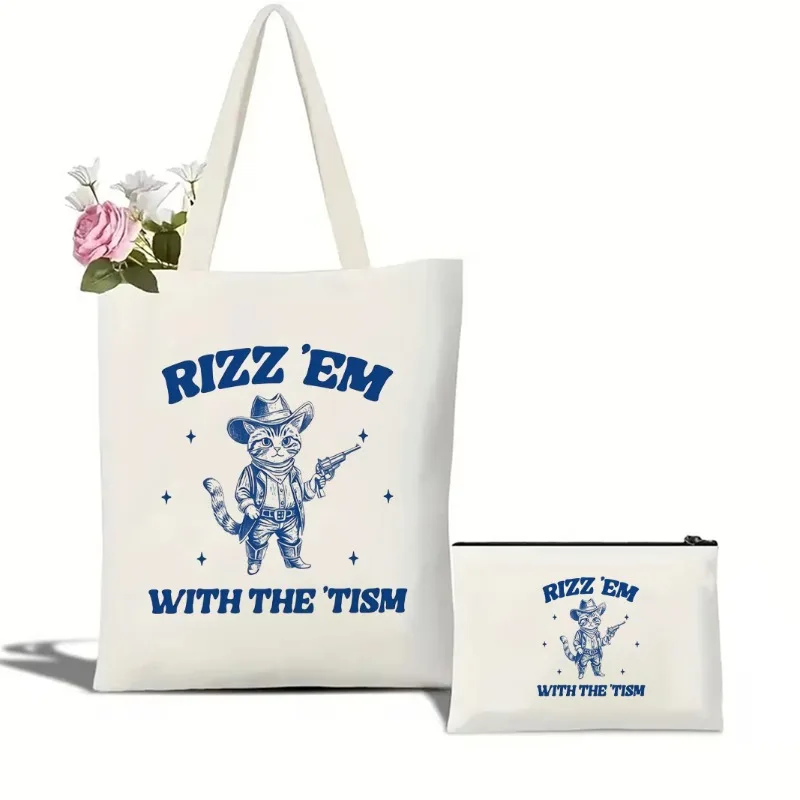 

Blue-Hued Vintage Critters Tote Canvas Shoulder Bag Large Capacity Durable for Shopping and Cosmetics Eco-Friendly Handbags