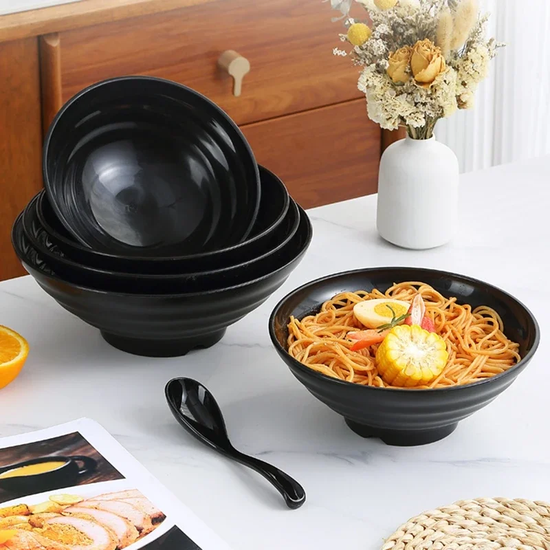 

4 Sizes Durability Pure Black Large Striped Bowl Large Caliber And Capacity,high Temperature Resistance 2025 New