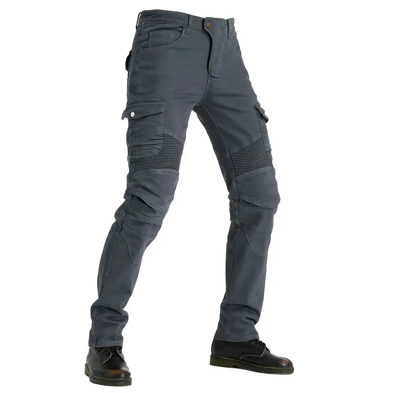 Volero Motorcycle High Quality Riding Pants Moto Knight Casual Cycling Protective Jeans Locomotive Loose Straight Trousers Gray