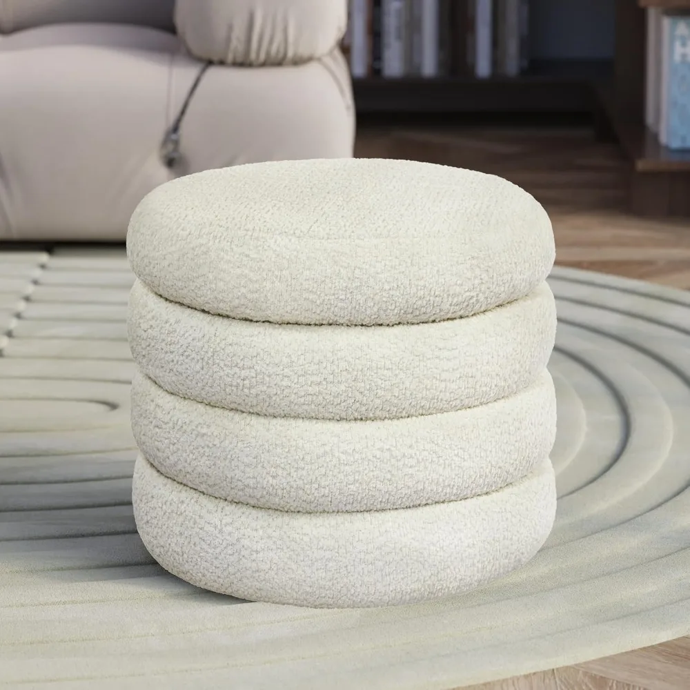 

Storage Ottoman, Round Ottoman with Storage, Vanity Stool Foot Rest with Removable Lid, Round Boucle Upholstered, Customized