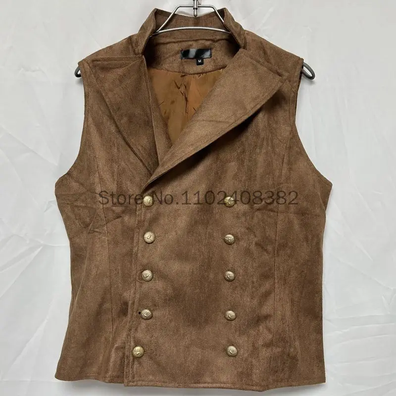 Vintage Red Suede Suit Vest Men  Waistcoat Stand Collar Solid Color Double Breasted Slim-Fit Vest Steampunk Gilet Homme