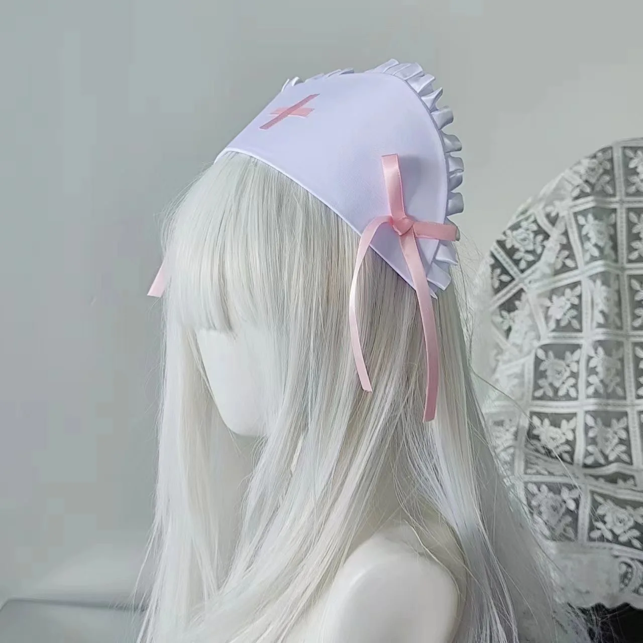 Subkultura Gotyk Dark Punk Subkultura Abi Y2k Dziewczyna Medyczna Pielęgniarka Kapelusz z Słodką Koronkową Kokardą Rekwizyty do Cosplayu Fotografii Cosplay