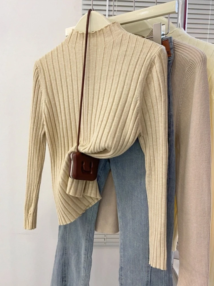 

Водолазка с длинным рукавом, тонкие универсальные базовые однотонные женские свитера, осень-зима 2025, пуловеры, женский вязаный свитер