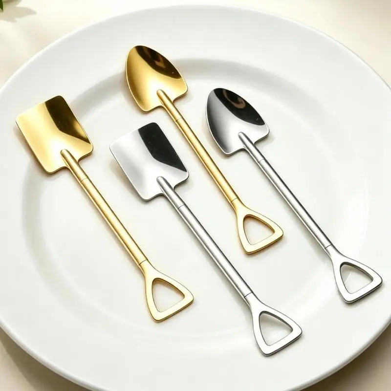 Creative Stainless Steel Shovel Spoons Mini Coffee Teaspoon Fruit Ice Cream Dessert Spoons Kitchen Scoops Tableware Cutlery Sets