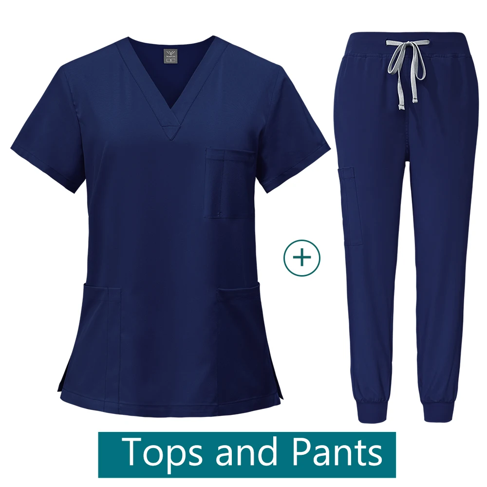 Uniforme médico de enfermera para mujer, conjunto de Jogger, traje de Hospital, uniformes de Spa, ropa de trabajo de moda con cuello en V, venta al por mayor, nuevo