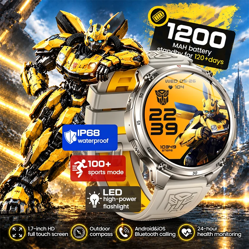 New Original Military Outdoor 1200mAh Battery Smart Watch IP68 Waterproof 100+sports Mode LED Flashlight BT call Men Smartwatch