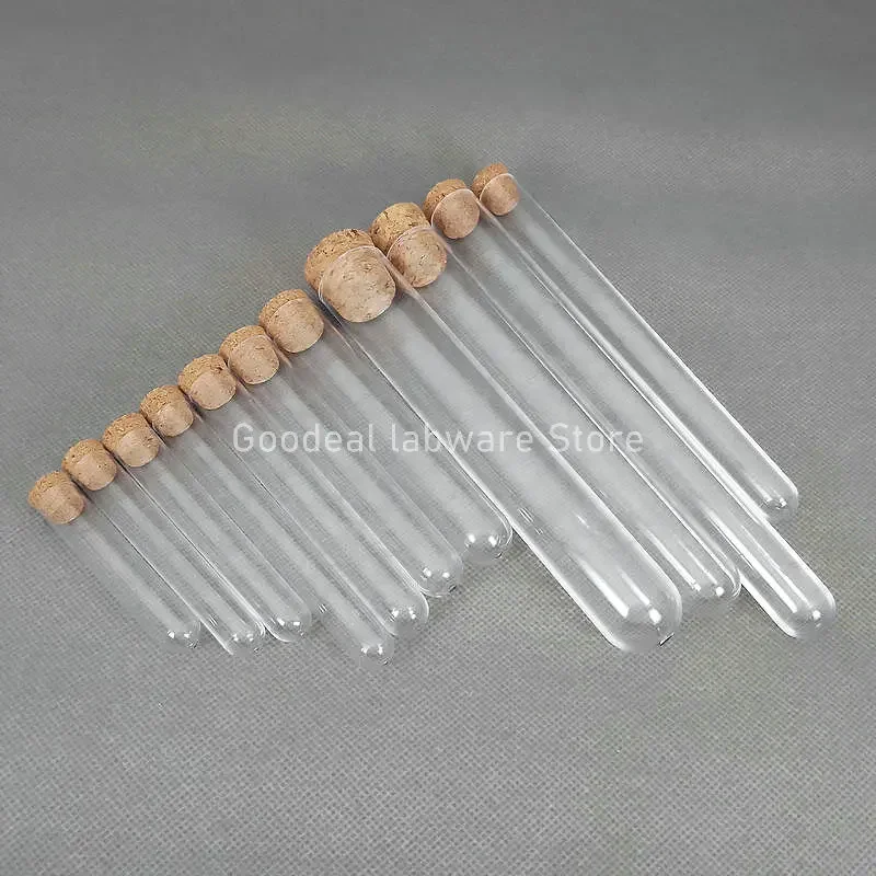 

50pcs/100pcs Clear Lab Round Bottom Plastic Test Tubes with Cork Party Wedding gift tube Bath salt vial Candy Bottle