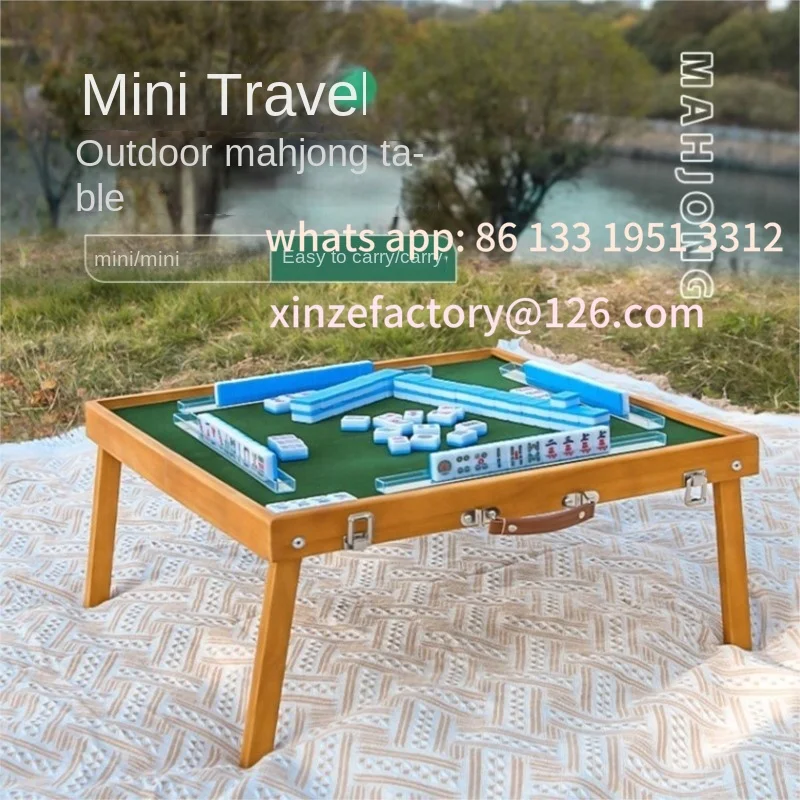 Customizable Outdoor Portable Mahjong Travel Folding Mahjong Table Set Handheld Solid Wood Travel Dormitory Folding Small Mahjon
