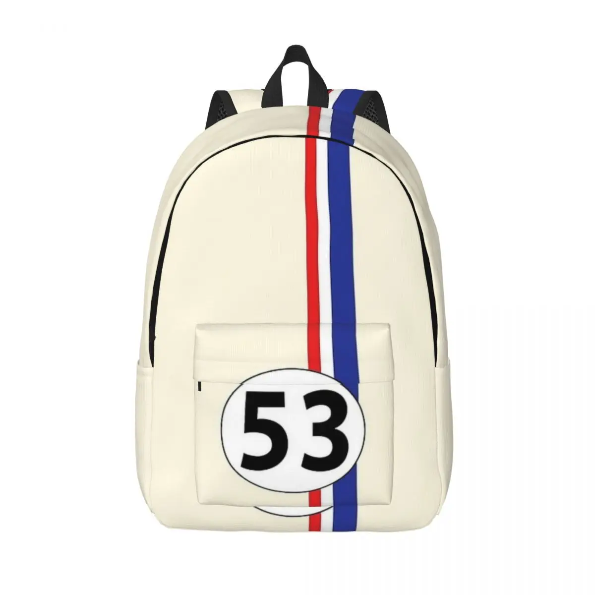 Herbie Number 53 Fashion Backpack with Pocket Student Business Race Car Enthusiasts Stripe Daypack Men Women Laptop Shoulder Bag