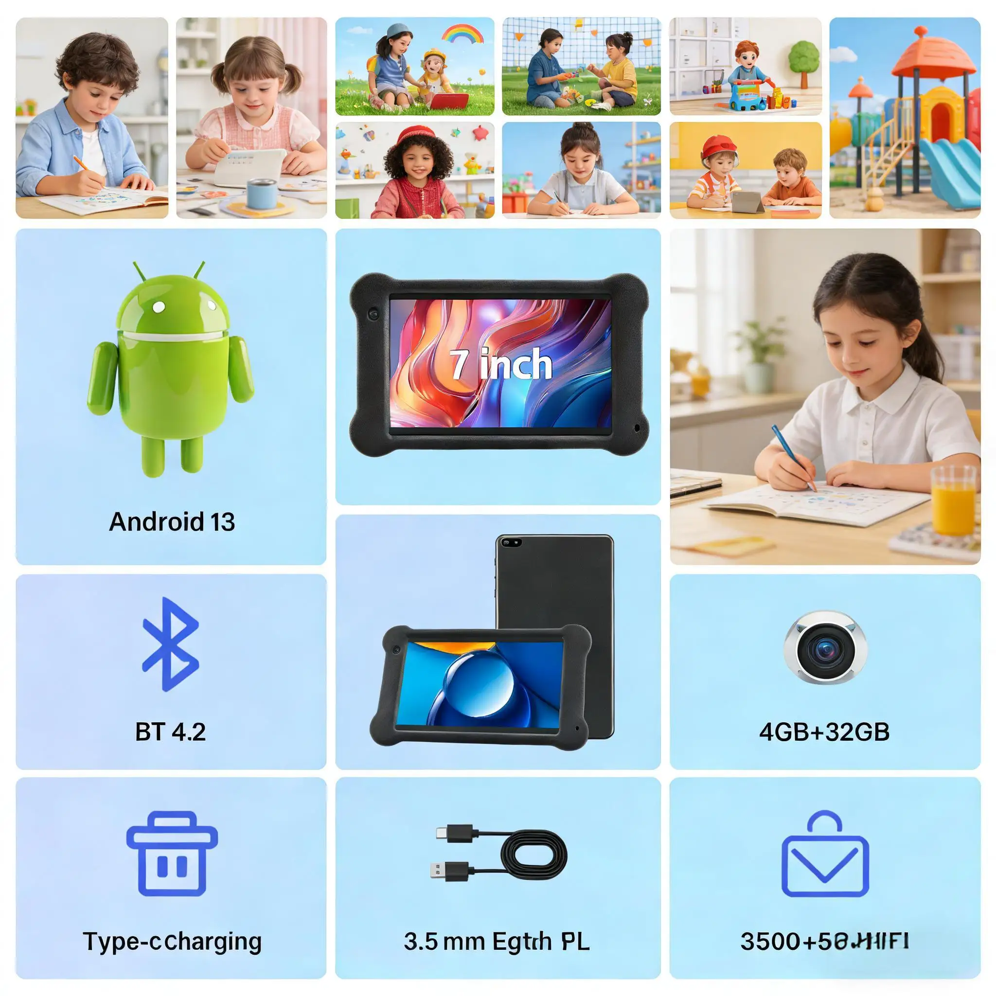 Paitanry Q99 7 Inch Global Business Tablet WiFi Only Android Tablet for Office Meeting Use Shockproof Silicone Case Included