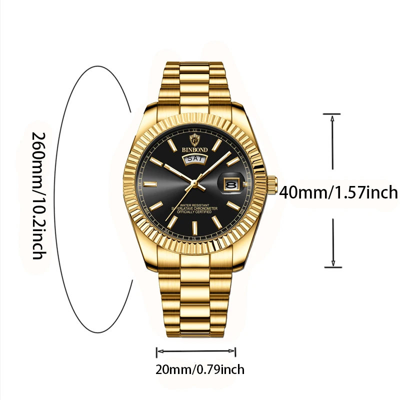 2023 New Hot Sale Watch Men Luxury Gold Day Date Quartz Wristwatch Fashion Waterproof Stainless Steel Male Watches Dropshipping