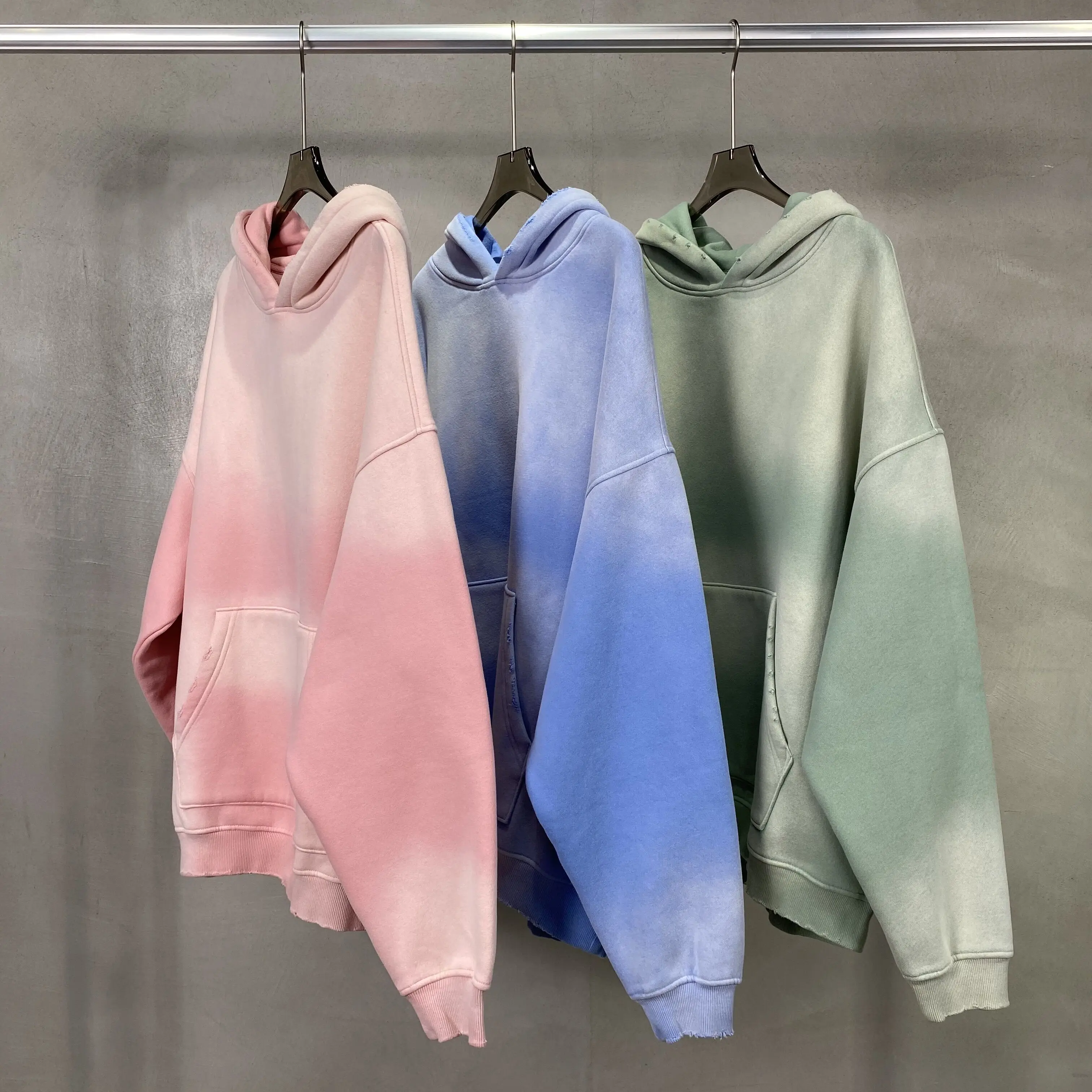 Effen Kleur Blanks Plus Fleece Dikker Gespoten Oude Hoodie