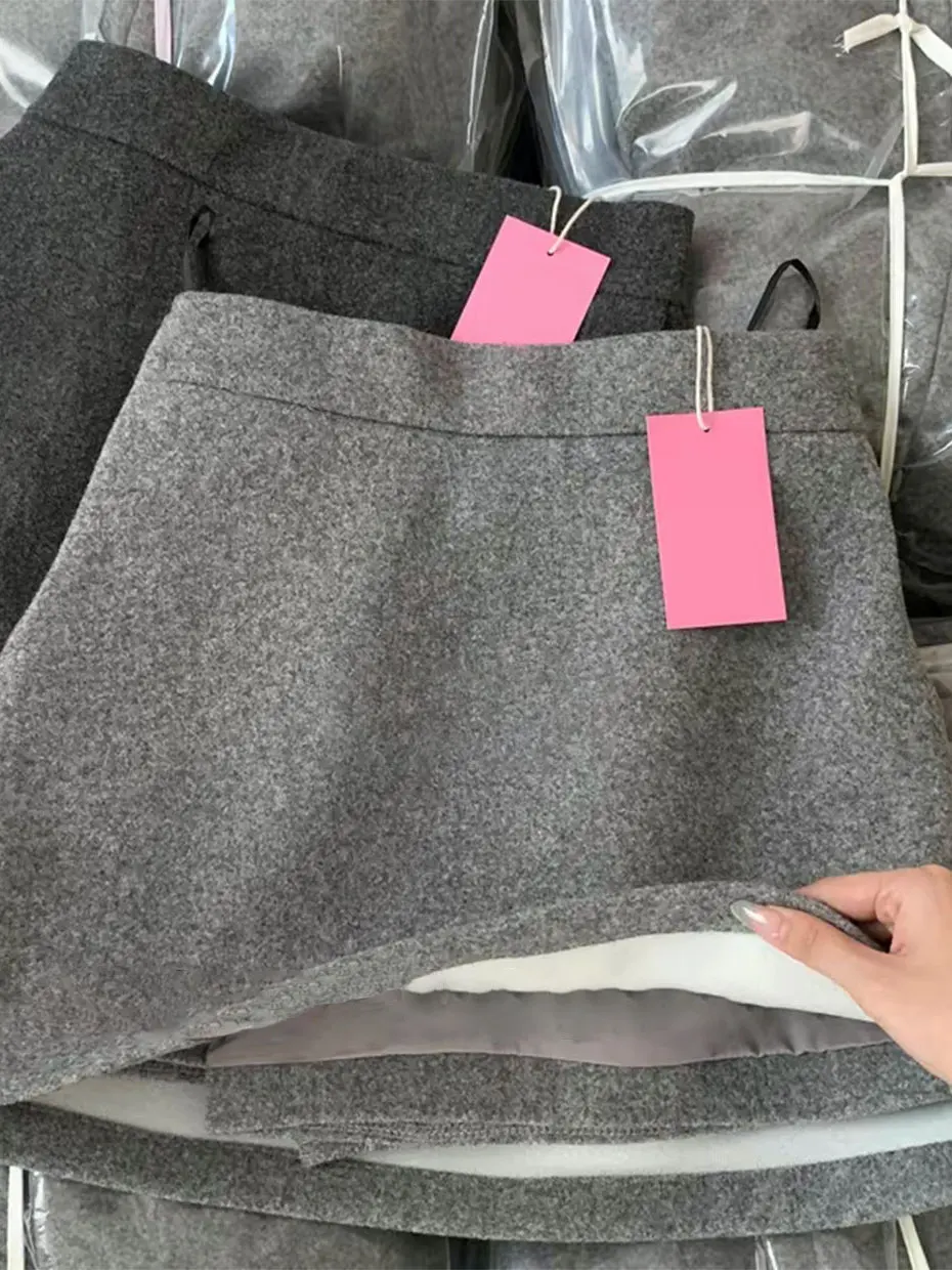 Spring Grey Woolen  Skirt Women's Autumn Winter New Style Small Size Anti-Light High Waist Slim A-Line Body Short Skirt