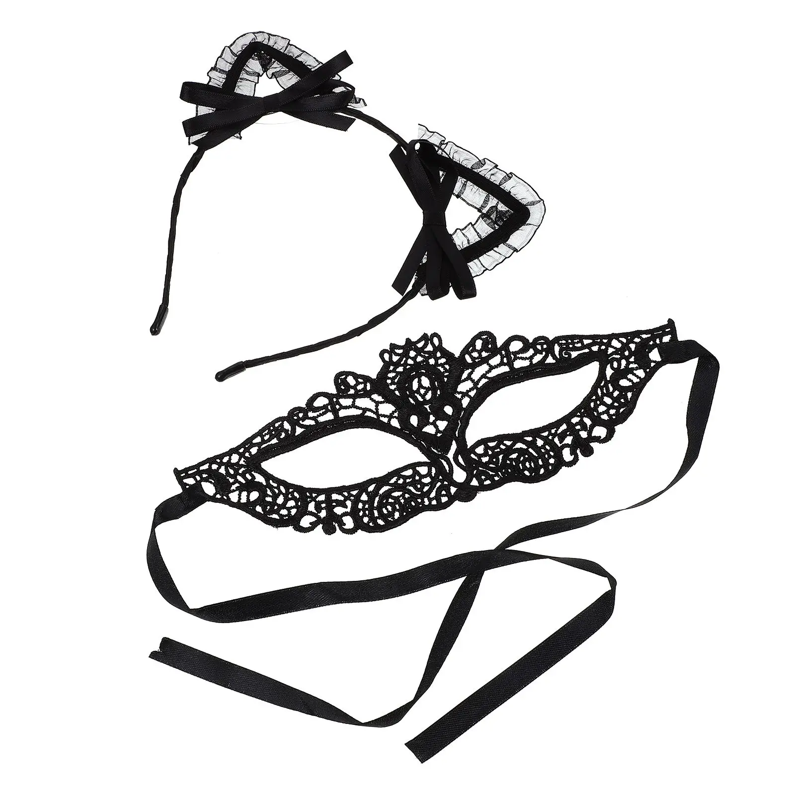 

Lace Headband Set Mask Costume Headdress Prop Props Carnival Black Animal Ear Hair