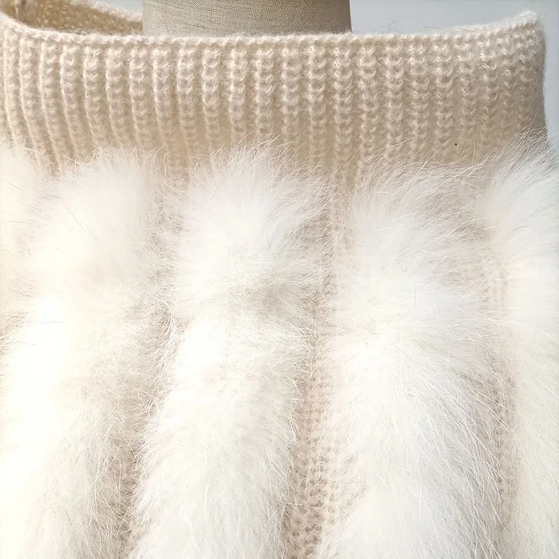 Women Fox Fur Striped Knitted Shawl Turtle neck Fashion Warm Autumn Knitted Real Fur Poncho
