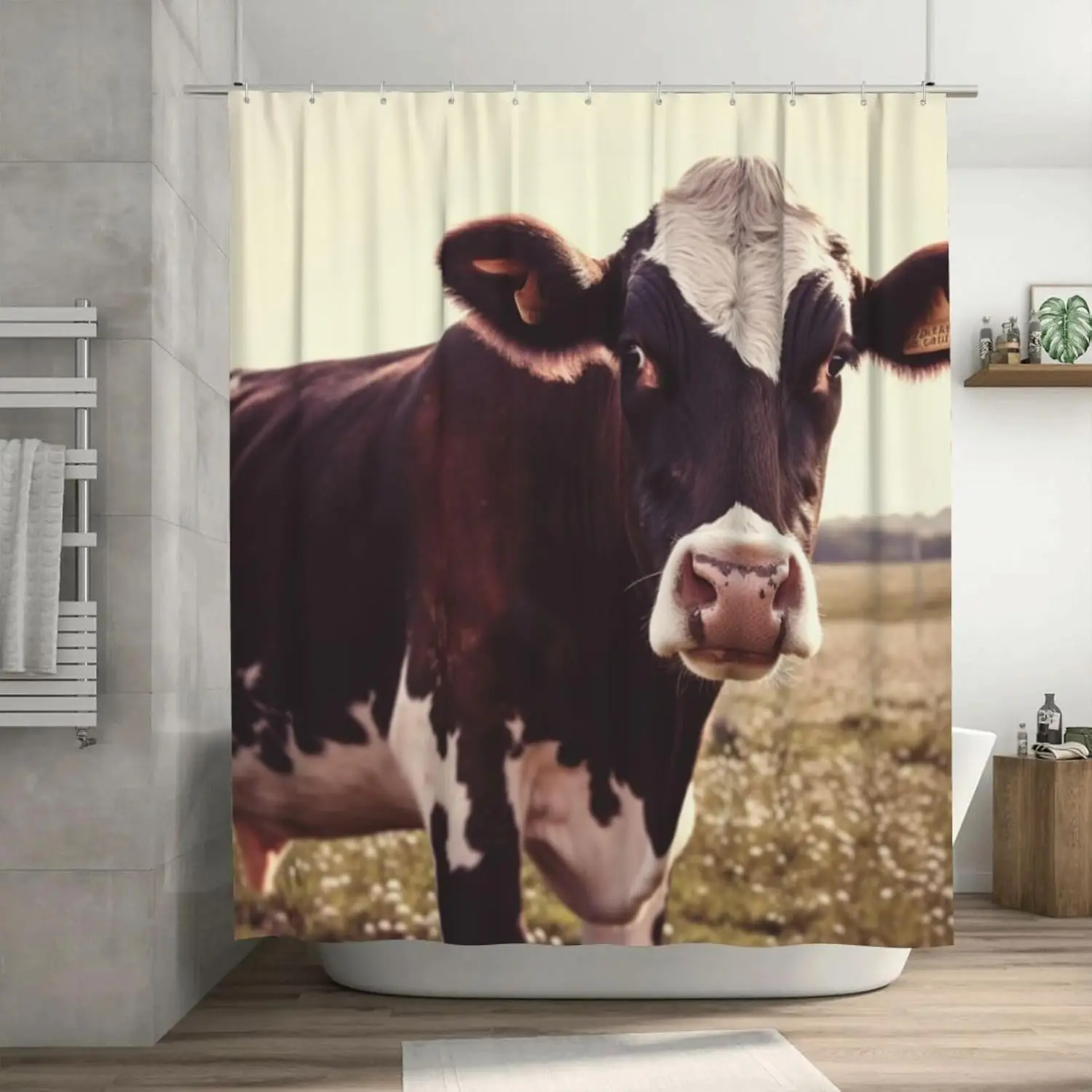 

Занавеска для душа в ванной комнате, дюймовые водонепроницаемые тканевые занавески для душа с 12 крючками, набор занавесок для ванной с изображением коровы для ванны, ванны