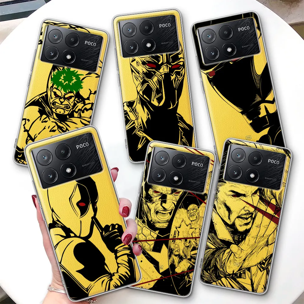 Marvel Super hero Phone Case for Xiaomi Poco X6 F5 M5s X3 X5 F3 M3 Pocophone F1 X4 F4 M5 F2 Pro TPU Soft Transparent Cover