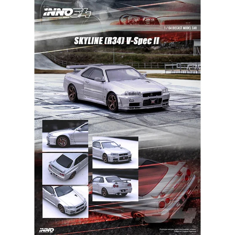 

INNO 1:64 Skyline GTR R34 V Spec II Silver Diecast Diorama Car Model Collection Miniature Toys