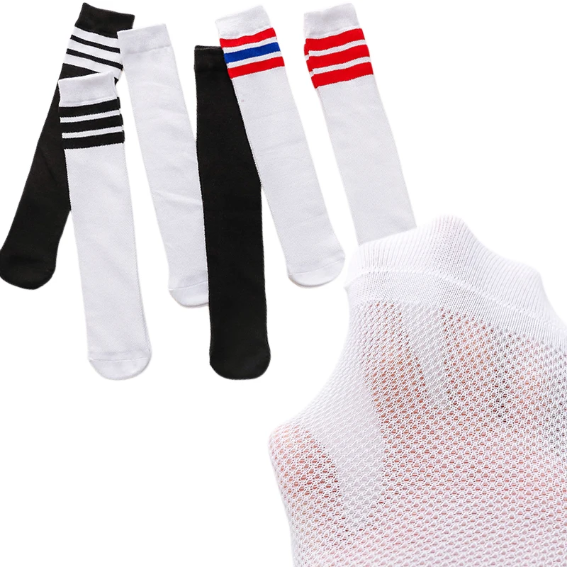 Kids Thin Summer Athletic Striped Soccer Socks Toddler Girls Boys Sports Socks Children Knee High Socks Tube Socks One Size