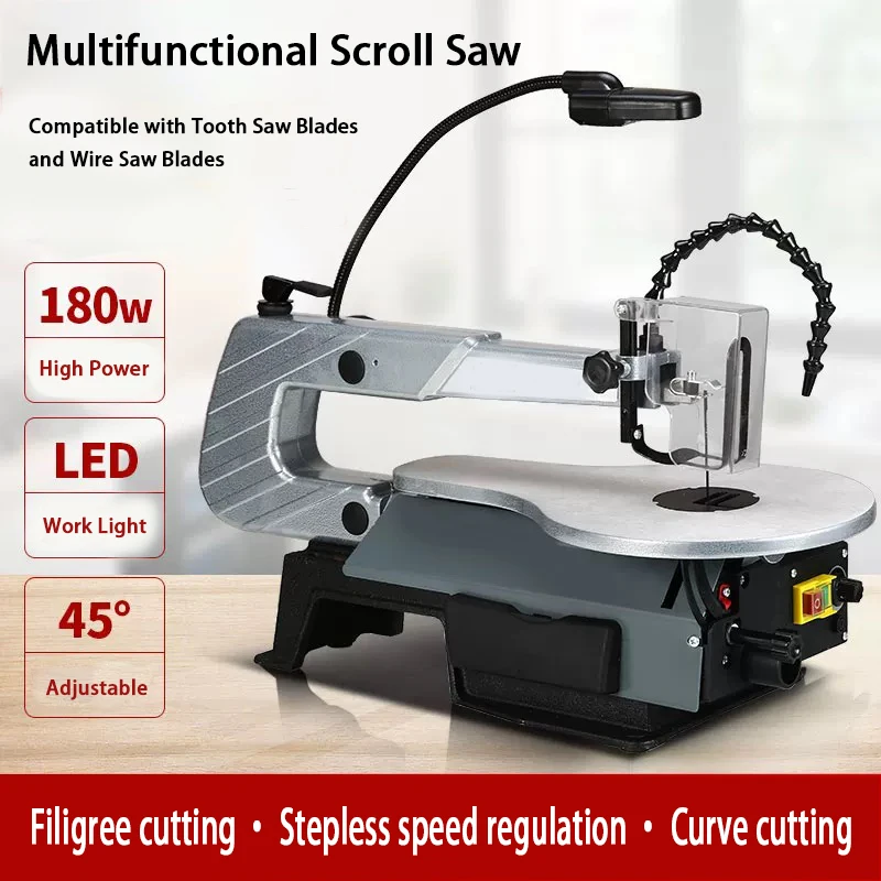 Electric Desktop Woodworking Band Saw Machine Small Multifunction Curve Cutting Tool with 10 Linear Saw Strip 1600RPM 133 MM