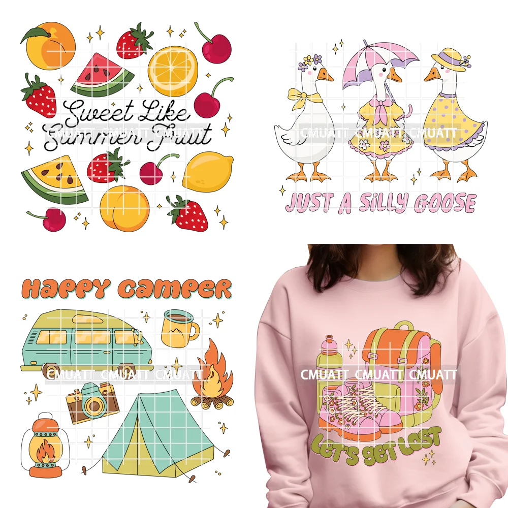 

Happy Camper Fruit Bookish Пикник Kindle Club Пляж Летнее чтение Отпуск Утюг на DTF Теплопередающие наклейки для футболок Сумки