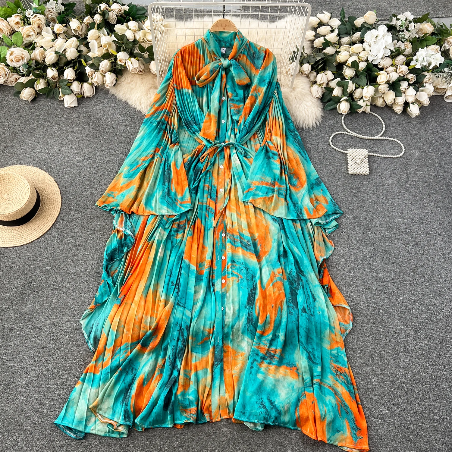 

Elegant Ruffled Loose Long Printed Dress