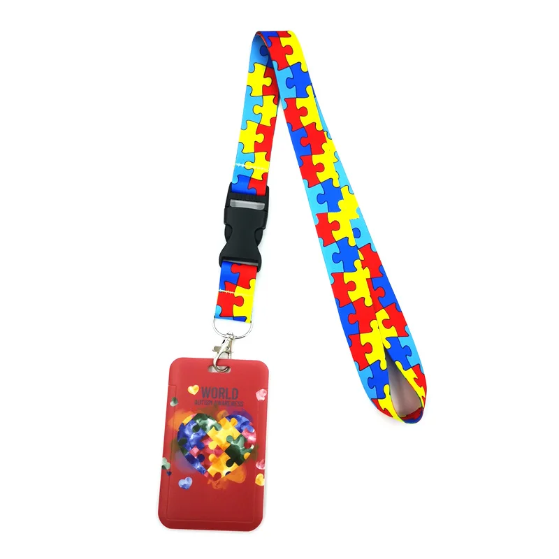 Autism pattern Red Neck Strap Lanyard keychain Mobile Phone Strap ID Badge Holder Rope Key Keyrings Accessory Webbings Ribbons