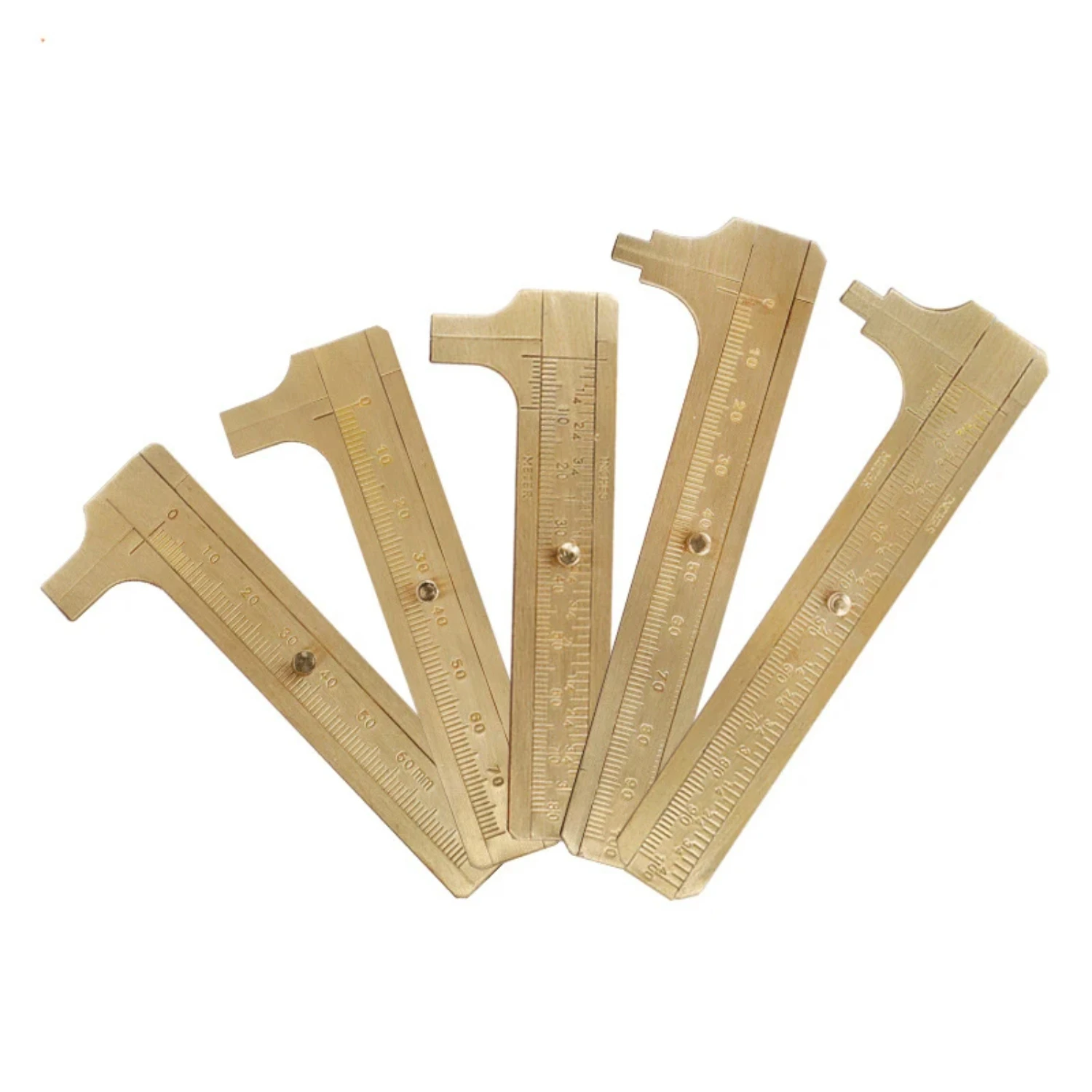 Zarif Vintage Mini Pirinç Çift Ölçekli Sürmeli Kumpas Ölçüm Cetveli - Kompakt Hafif Taşınabilir Retro Bakır Alet Kiti - E