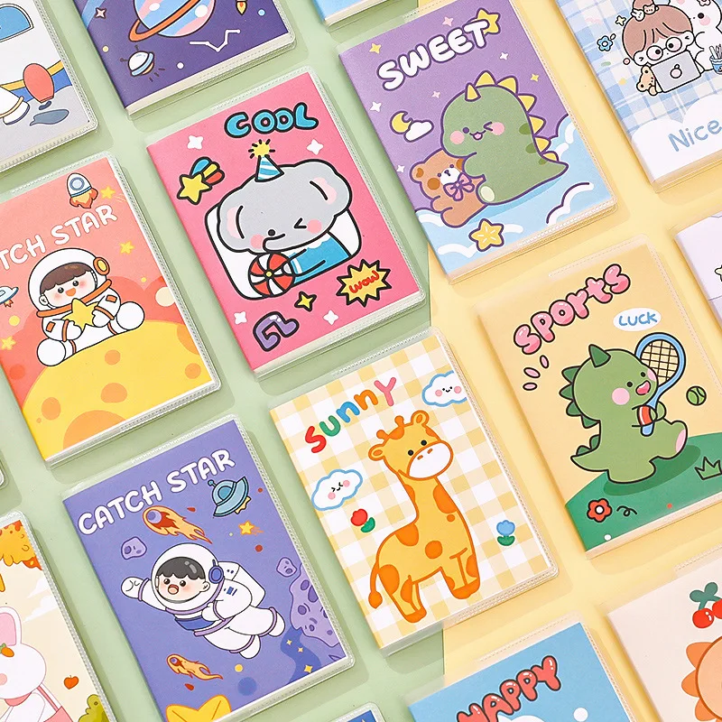 Cute Cartoon Plastic Cover Pocket Notebook, Ins Student Notebook, Alta Beleza, Linha Horizontal Memo Diário, A6, 12 Pcs