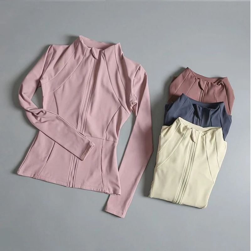 سترة نسائية رياضية من الصوف بأكمام طويلة، معطف دافئ للتخسيس، اليوغا، البيلاتيس، اللياقة البدنية، الجري، الخريف، الشتاء