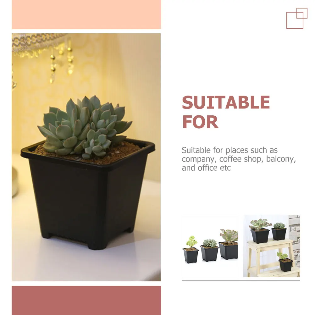 

6 шт. утолщенные квадратные пластиковые цветочные горшки, прочный минималистичный дизайн для внутреннего сада, домашнего офиса, декора балкона, сочные растения