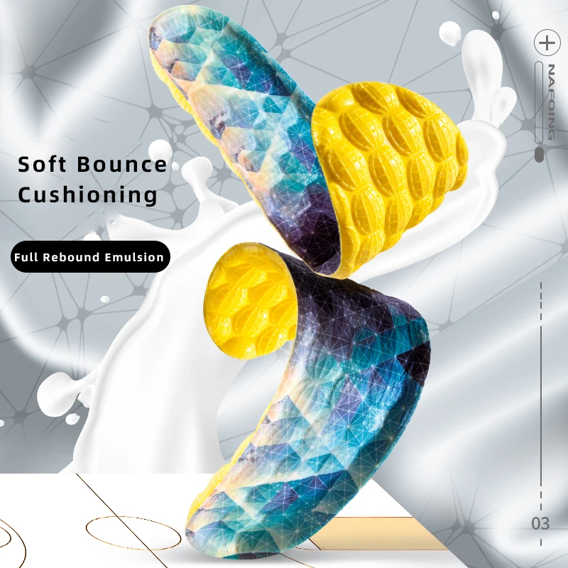 Plantillas desodorantes deportivas de alta elasticidad 4D Cloud Technologyt para zapatos, suela de PU amarilla, respirar para los pies, plantilla para correr, 2 pares