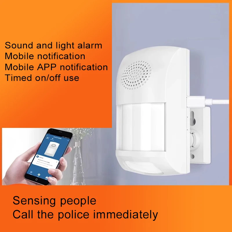 スマートモーションセンサー、WiFiワイヤレスセキュリティアラーム、無料アプリアラート付きホームセキュリティPIRモーション検知器、音と光アラーム