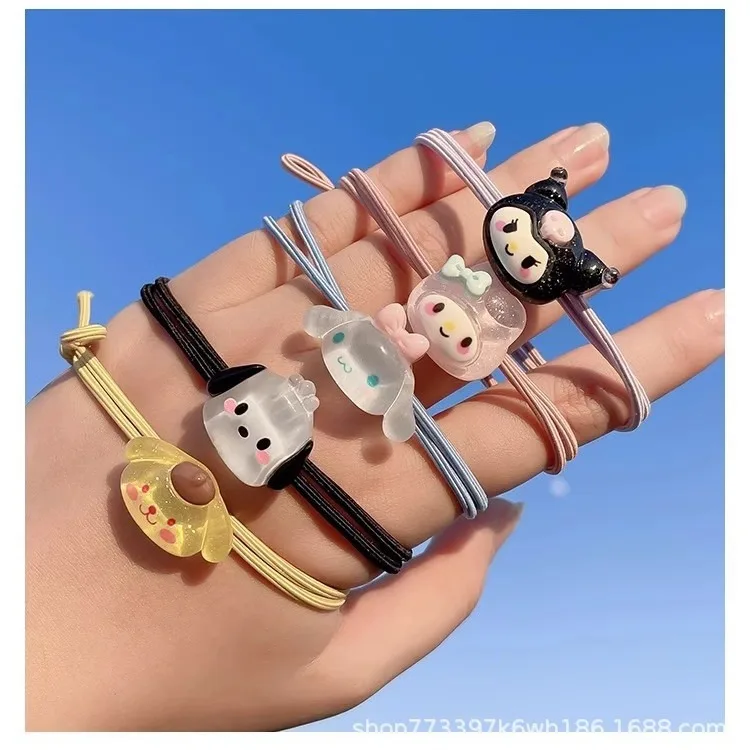 Sanrio Kawaii Pochacco Cinnamon Roll Kuromi Hello Kitty Girls Hair Bands Cartoon Hair Rope Elastic Headband Hair Accessories