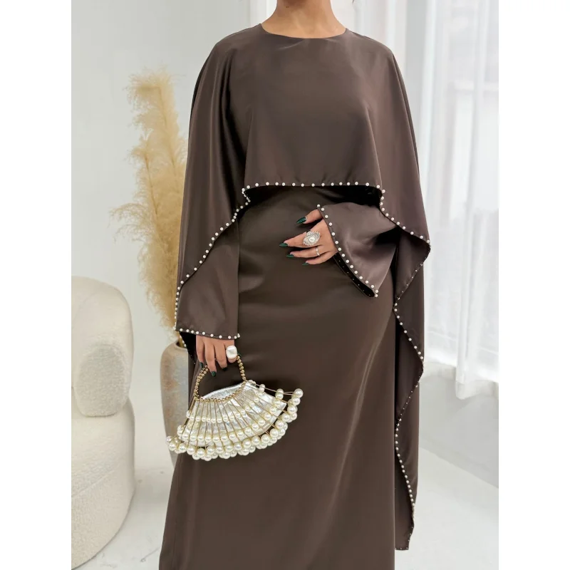 ชุดมุสลิม ชุดพื้นเมืองของผู้หญิงและอาบายะห์ ชุดราตรีสำหรับวันอีด ดูไบ ชุดราตรีประดับมุกหรูหรา เสื้อคลุมอิสลาม