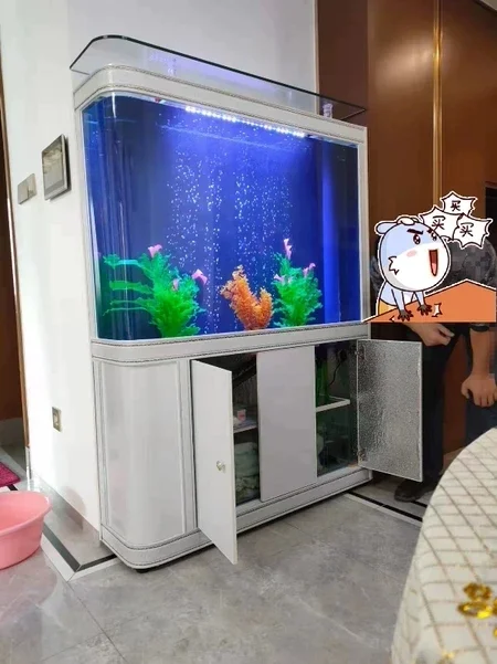 Aquariums,Small And Large Fish Aquarium Super White Black Glass Ecological Aquarium Placed In The Living Room