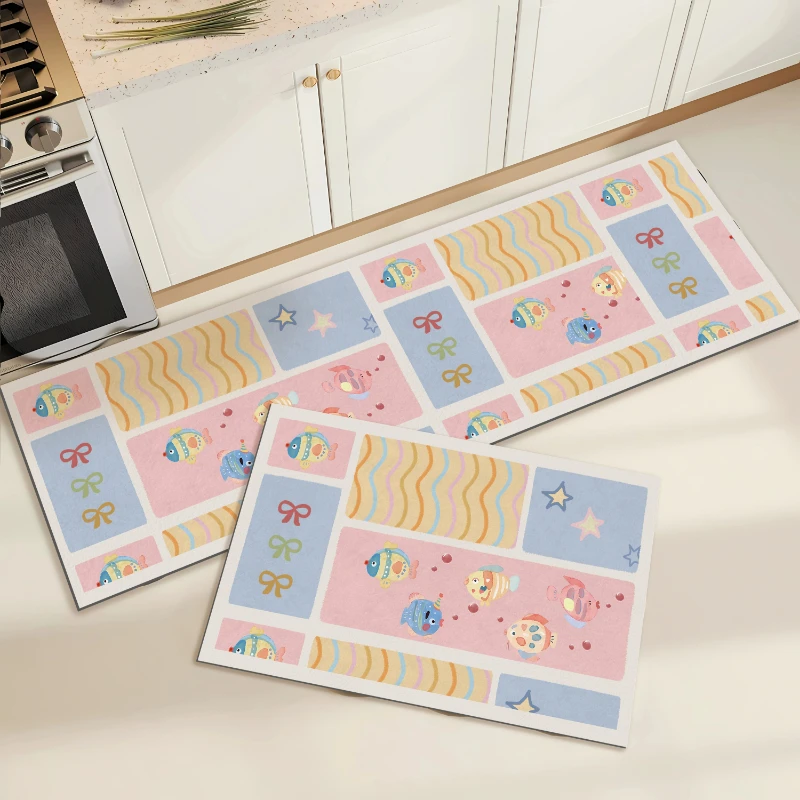 PVC Kitchen Carpet Waterproof Leather Mat Colorful Patterned Rug Non-Slip Oil-proof Floor Mats Long Rugs Modern Home Decoration