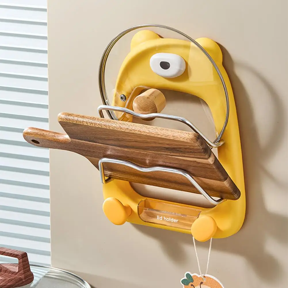 Suction Cup Pot Lid Holder with Drip Tray, Wall Mounted Space Saving Organizer Multi Layer Vertical Rack for Kitchen Countertop