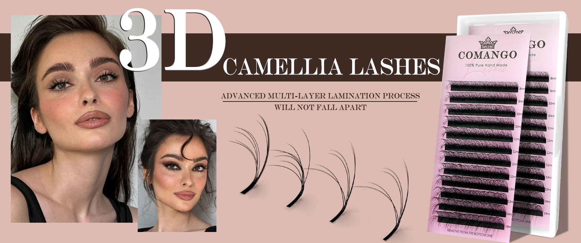 CoMango Multi-Layer LC/LD Bloom Camellia Wimpernverlängerung Superweiche, flauschige, vorgefertigte Volumenfächer Automatische blühende Wimpern – Detail 1