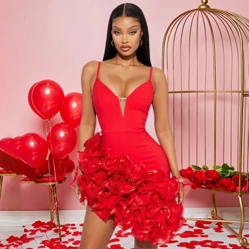 Vestido plisado con volantes para mujer, Mini vestidos elegantes de noche para fiesta, ropa de invierno y otoño para mujer, vestidos rojos ajustados sexys de lujo 2025