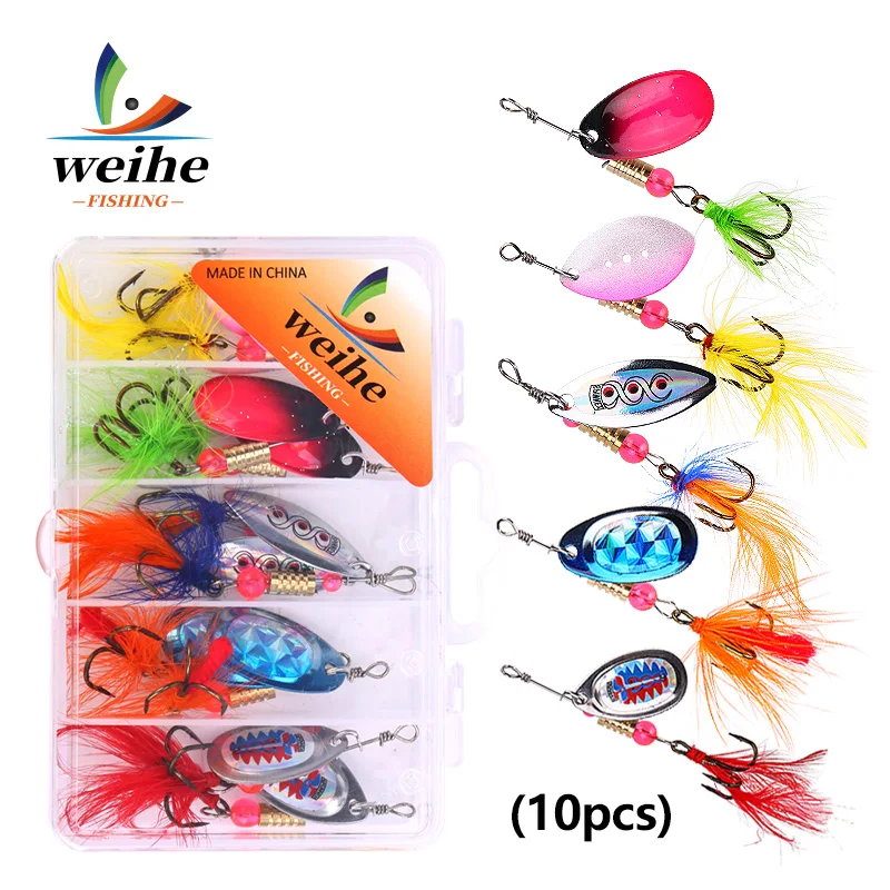 WEIHE 10pcs Feathered Spoon Lure Set Style A 32 - 36, Fishing Lure Tackle