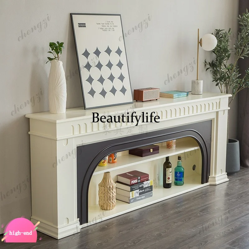 D1089 French solid wood modern simple small apartment living room arched fireplace cabinet American TV decorative fireplace rack