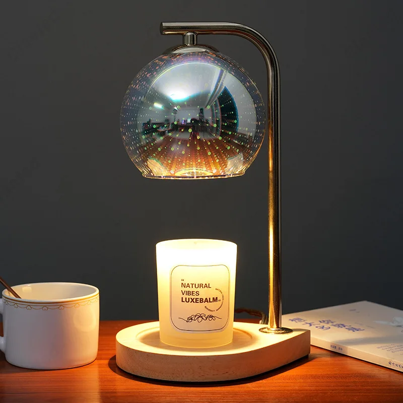 Creative Fireworks Aromatherapy Wax Melting Lamp Infinite Dimming Wooden Base Home Bedroom Bedside Atmosphere Lighting