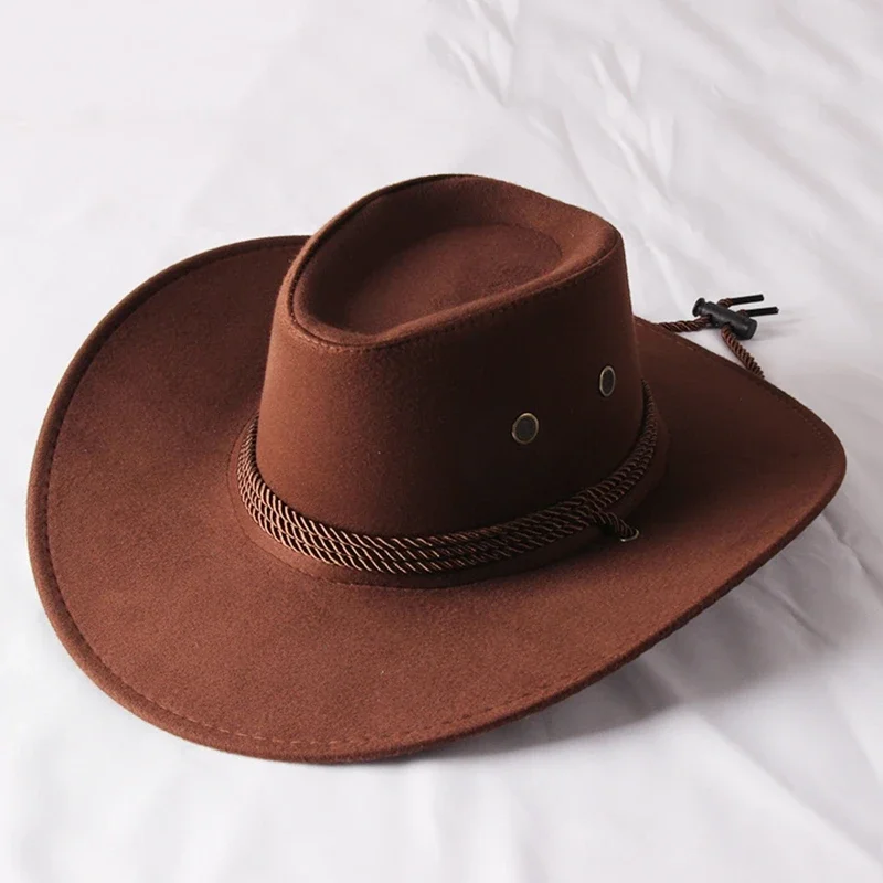 Vintage-Western-Cowboyhut, einfarbig, Basin-Hut, breite Krempe, Jazz-Hut, Outdoor-Sonnenschutz für Wandern, Camping, Reiten – Detail 4