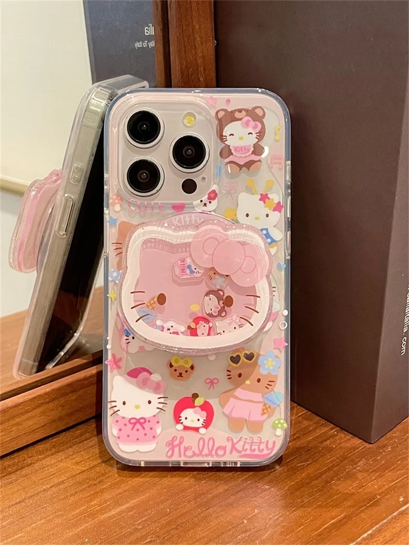 Cute Ice Cream Hello Kitty Magsafe Wireless Charge Case For iPhone 13 11 12 14 Plus 15 16Pro Max KY Shake Magnetic Holder Cover