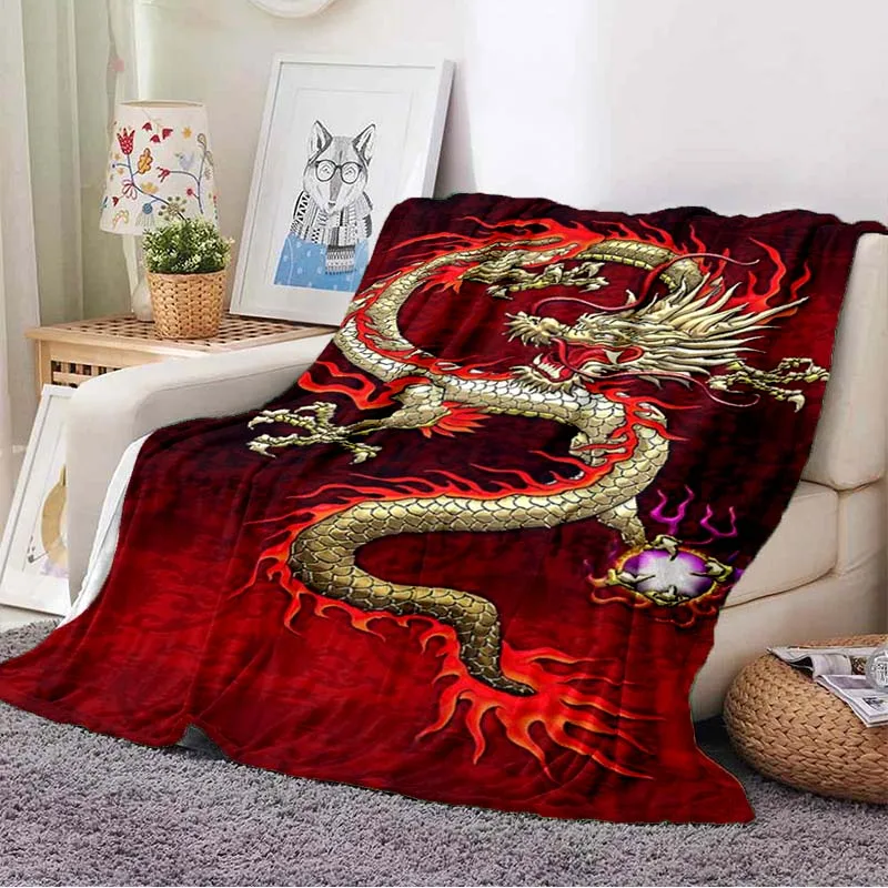 

Chinese Dragon or Divine Dragon Fluffy Blanket Flannel Warmth Soft Plush Sofa Dragon Eye Square Throw Blanket Tourist Blanket