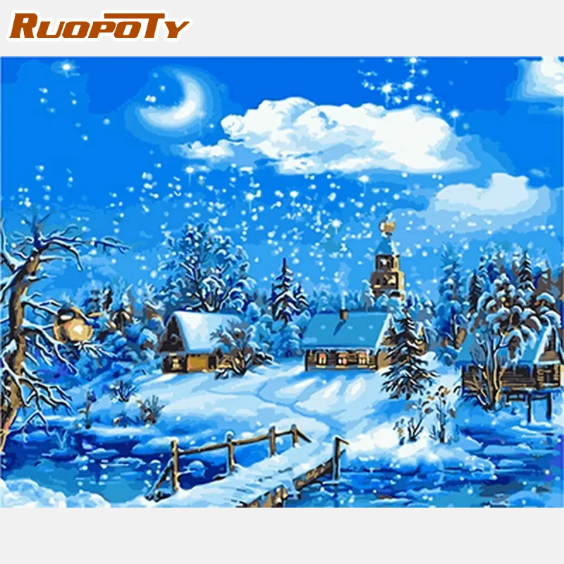 

RUOPOTY Acrylic Painting By Numbers Diy Gift Winter Landscape For Adult Picture Drawing Home Decors On Canvas Handmade Paint Kit