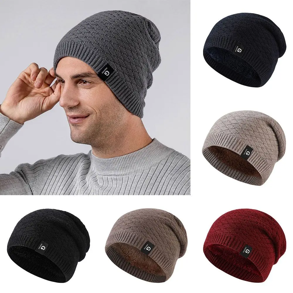 

Fashion Thickened Winter Hat Keep Warm Slouchy Knitted Cap Plush Fur Lined Beanie Hats for Men Women