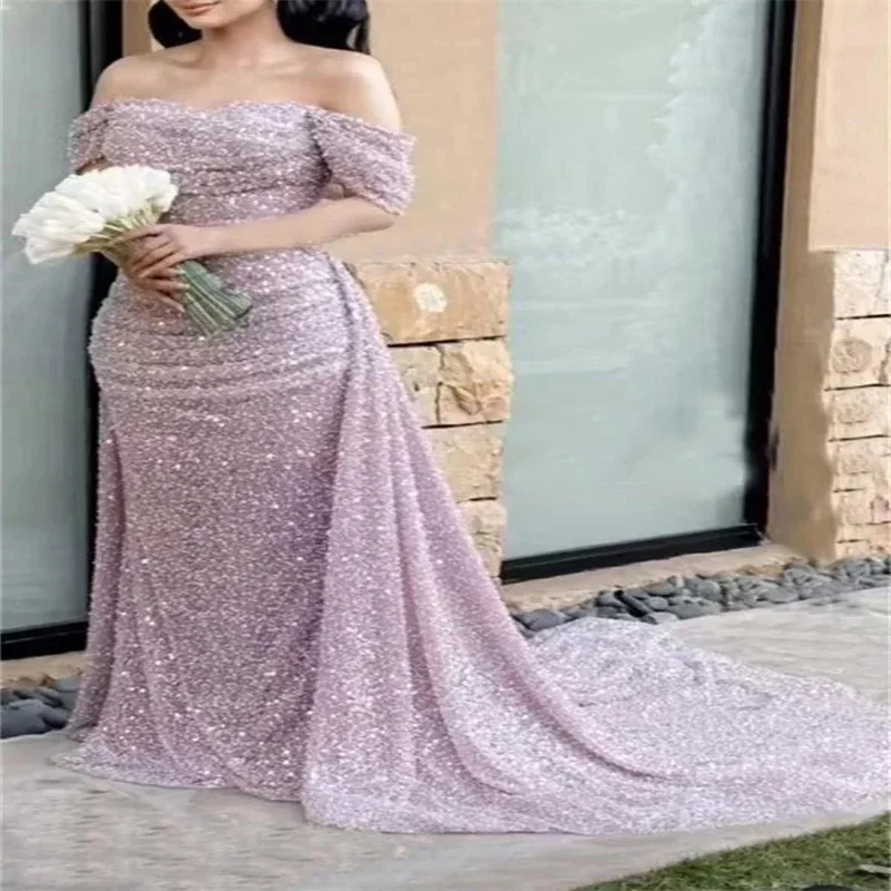 

Elegant Luxury Evening Dress 2024 Exquisite Off The Shoulder Prom Dress with Court Train for A Formal Event Party Dresses