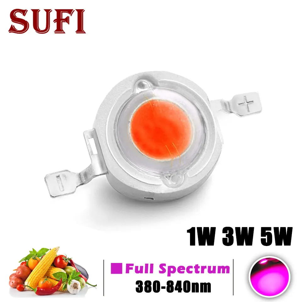 10Pcs High Power 1W 3W 5W LED Grow Light Chip Full Spectrum 380-840nm SMD COB Lamp Bead For DIY Indoor Plant Vegetables Grow